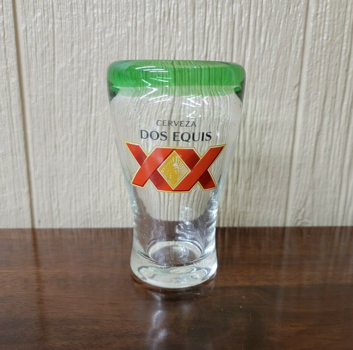 Cerveza Dos Equis XX Beer Glass Green Rim